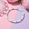 Rainbow Color Disc Handmade Polymer Clay Beaded Stretch Bracelets for Women BJEW-JB10353-01-2