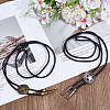 4Pcs 2 Colros Retro Alloy Pendant Black PU Leather Lariat Bolo Tie Necklaces NJEW-ME0001-11B-4