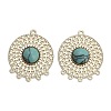 Brass Pave Dyed Synthetic Turquoise Flat Round Chandelier Component Links KK-Z088-05G-02-1