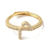 Rack Plating Brass Cubic Zirconia Arabic Letters Adjustable Rings for Women RJEW-S407-10G-04-2