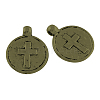 Tibetan Style Flat Round with Cross Alloy Pendants X-TIBEP-Q054-25AB-NR-1
