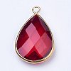 Golden Tone Brass Glass Teardrop Pendants X-GLAA-M006-A-09G-2