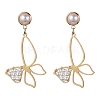 Butterfly Shell Pearl Dangle Stud Earrings EJEW-TA00356-4