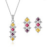 Rhombus Rhodium Plated 925 Sterling Silver Pave Colorful Cubic Zirconia Pendant Necklaces & Stud Earrings Sets for Women WGF0FD8-05-2