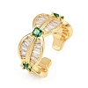 Brass Micro Pave Cubic Zirconia Cuff Rings RJEW-D326-02G-4