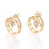 Adjustable Brass Micro Pave Clear Cubic Zirconia Cuff Rings RJEW-M133-01G-2