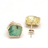 Stylish Real 18K Gold Plated Brass Natural Serpentine Nuggets Ear Studs EJEW-F0062-06-2