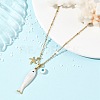 Brass Enamel Evil Eye & 304 Stainless Steel Fish Charms 304 Stainless Steel Chains Necklaces for Women NJEW-JN06382-02-1
