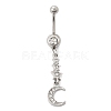 Alloy Crystal Rhinestone Dangle Curved Barbell Belly Rings AJEW-R007-04P-02-4
