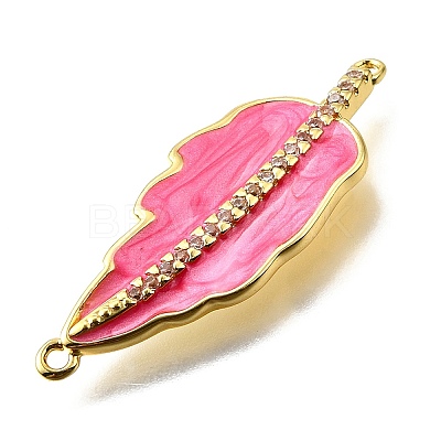 Brass Micro Pave Clear Cubic Zirconia Enamel Leaf Connector Charms KK-V011-25G-F-1