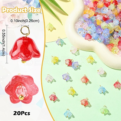 20Pcs Glass & Acrylic Flower Pendants PALLOY-YW00107-01-1