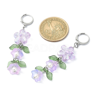 Flower of Life Glass & Acrylic Dangle Leverback Earrings EJEW-JE05558-1