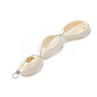 3 Natural Cowrie Shell Beaded Big Pendants PALLOY-JF03807-1