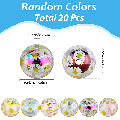 20Pcs UV Plating Acrylic Printed Beads TACR-SC0001-46B-1