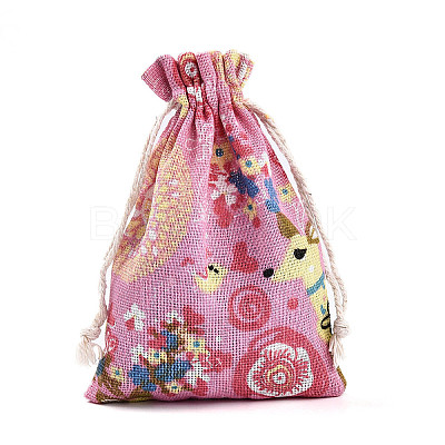 Flower Deer Printed Polycotton(Polyester Cotton) Packing Pouches Drawstring Bags ABAG-T004-10x14-35-1