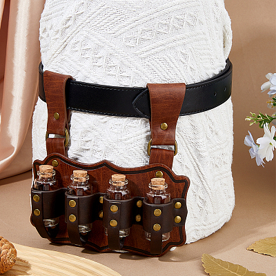PU Leather Bag with 4Pcs Cork Glass Bottles FIND-WH0366-420A-1