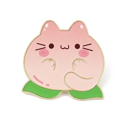 Cat Shape with Peach Enamel Pins JEWB-I052-02G-04-1