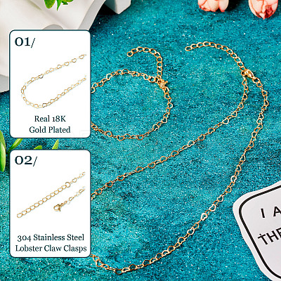 Brass Heart Link Chain Bracelet & Necklace with 304 Stainless Steel Lobster Claw Clasps SJEW-TA0001-03-1