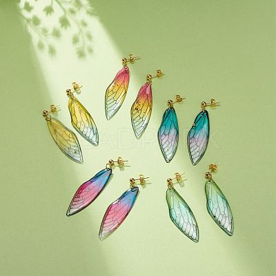 Resin Butterfly Wing Dangle Stud Earrings EJEW-JE05047-1