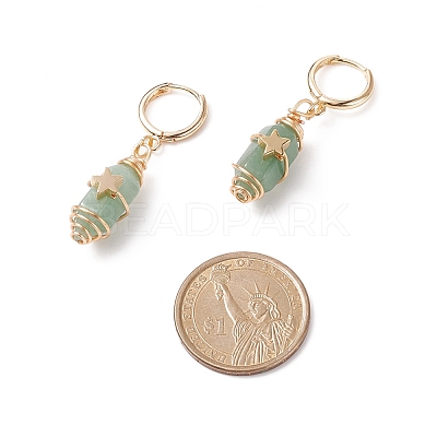 Gemstone Bullet with Star Dangle Hoop Earrings EJEW-JE05003-1