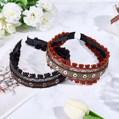 2Pcs 2 Colors Floral Hair Bands Embellishments for Women OHAR-CY0001-19A-1