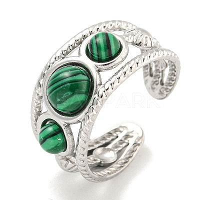304 Stainless Steel Synthetic Malachite Cuff Rings G-Z056-06P-03-1