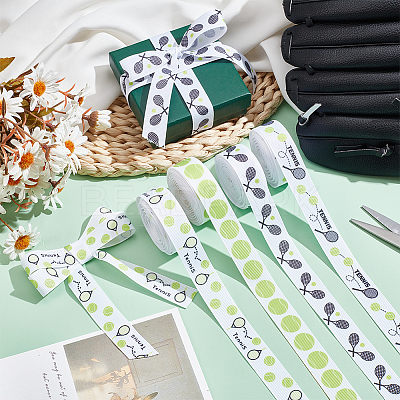 4 Rolls 4 Colors Sport Ball Print Grosgrain Ribbon OCOR-PH0004-07C-1