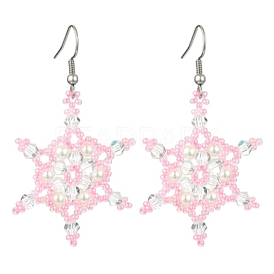 Christmas Snowflake Glass Seed Braided Dangle Earrings EJEW-MZ00236-03-1
