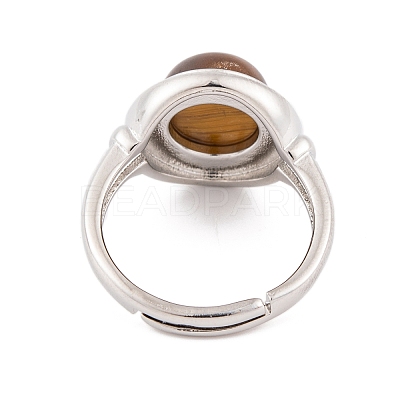 Natural Tiger Eye Round Adjustable Rings RJEW-K271-04P-12-1
