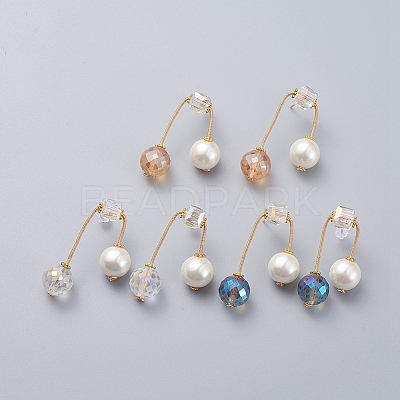 Round Eco-Friendly Glass Pearl & Glass Beads Ear Studs EJEW-JE03822-1