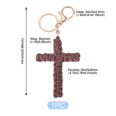 Cotton Cord Cross Keychains AJEW-TAC0031-03B-1