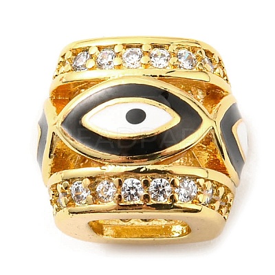 Rack Plating Brass Micro Pave Cubic Zirconia Evil Eye European Beads with Enamel KK-M247-34G-03-1