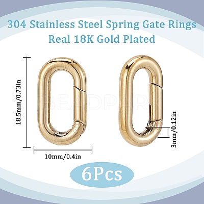 6Pcs Ion Plating(IP) 304 Stainless Steel Spring Gate Rings STAS-SC0008-34-1