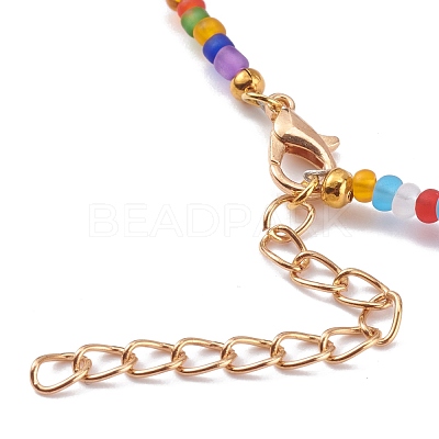 Round Transparent Frosted Glass Seed Beaded Necklaces NJEW-JN03362-05-1