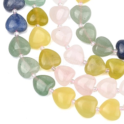 Gradient Color Natural Rose Quartz & Quartz Crystal & Lemon Jade & Blue Aventurine & Green Aventurine Beads Strands G-B185-A11-1