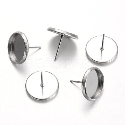 Tarnish Resistant Flat Round Stainless Steel Stud Earring Settings X-STAS-M227-12mm-1