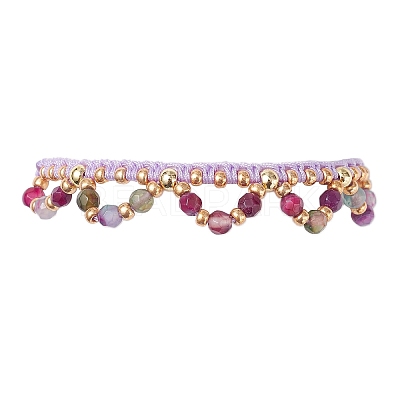 Flower Glass Seed Beads & Natural Agate Beaded Bracelets BJEW-MZ00222-02-1