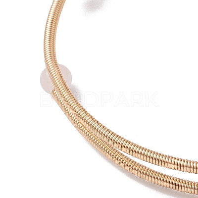 Natural Rose Quartz Round Beaded Cuff Bangle BJEW-JB10113-02-1