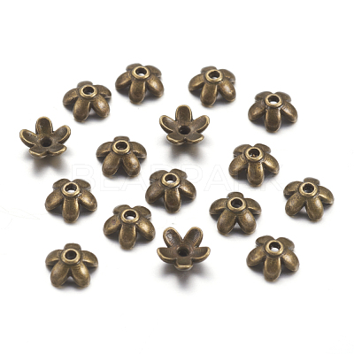 Tibetan Style  Zinc Alloy Bead Caps TIBEB-6.5x3-AB-FF-1
