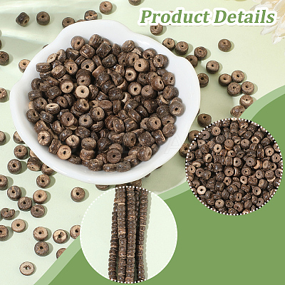 6 Strands Natural Coconut Shell Rondelle Bead Strands COCB-SC0001-02C-1