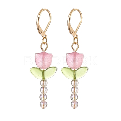 Lampwork Beaded Tulip Dangle Leverback Earrings EJEW-JE05232-1