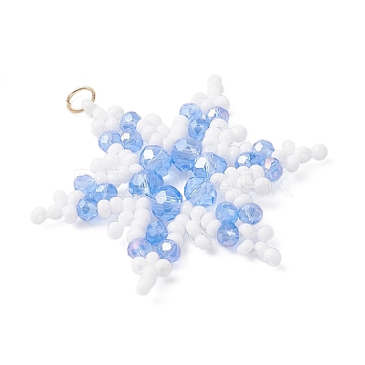Glass Seed Beaded Snowflake Pendants PALLOY-MZ00890-01-1