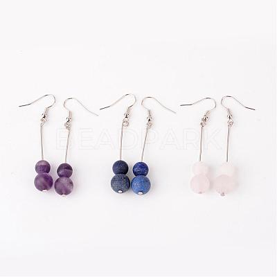 Natural Gemstone Bead Dangle Earrings EJEW-JE02094-1