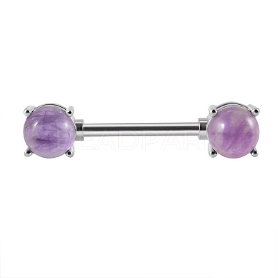 304 Stainless Steel Pave Natural Amethyst Half Round Nipple Barbells WG71F42-04-1