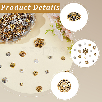 320Pcs 16 Styles Tibetan Style Alloy 4-Petal Bead Caps TIBE-PA0001-22-1