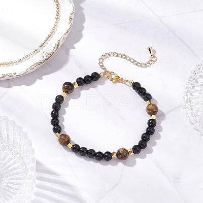 Natural Tiger Eye & Glass Pearl Beaded Bracelets for Women BJEW-JB12239-03-1