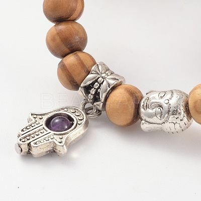 Wood Beaded Stretch Bracelets BJEW-JB02126-1