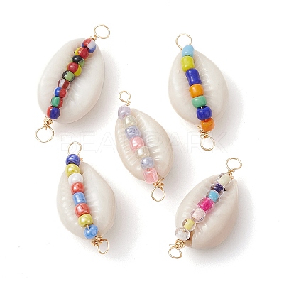 Natural Shell Copper Wire Wrapped Connector Charms PALLOY-JF02430-1