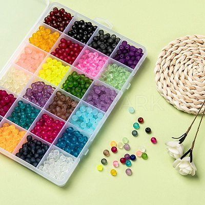 24 Colors Transparent Glass Beads Strands FGLA-X0001-04B-6mm-1