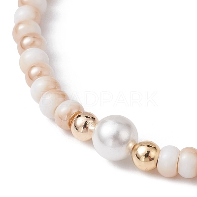 Glass & Shell Pearl Round Beads Braided Bead Bracelets BJEW-JB09874-1